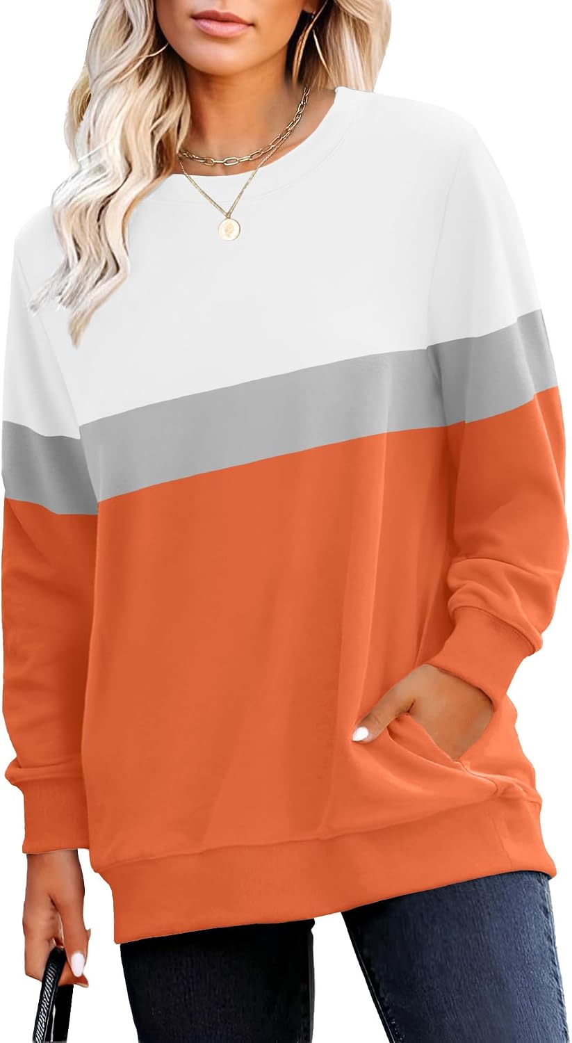 Sweatshirt for Women Plain Long Sleeve Top with Pocket | Ladies Crew Neck Casual Sweaters Outfits