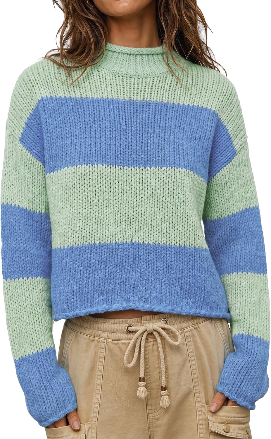 Womens Cropped Sweater Rolled Neck Knit Fall Pullover Tops Navy | Oversized.Mock Neck.Trendy Casual.Long Sleeve.Warm Winter.Loose Fit.Fall.Winter.