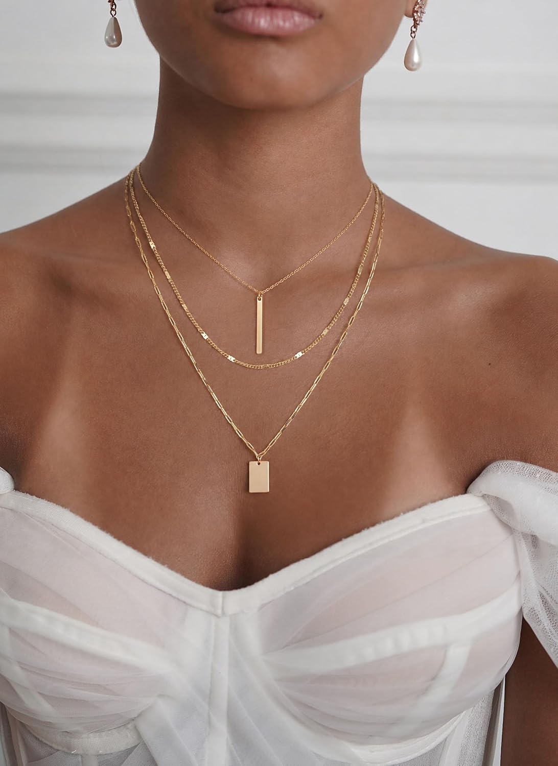 Gold Necklace for Women -14k Gold Plated Bar Dog Tag Necklaces |