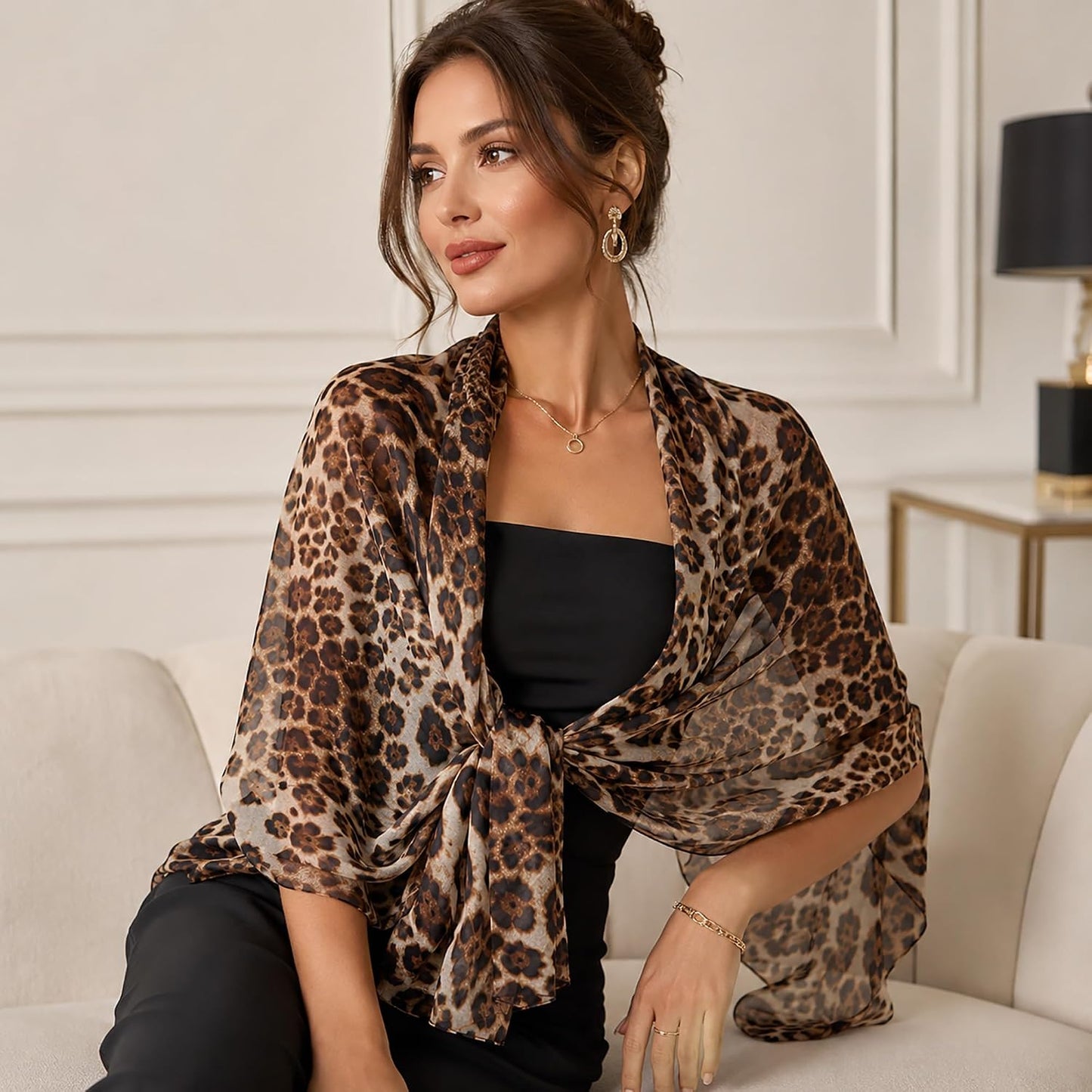 Women Leopard Print Silk Feel Neck Scarf Bandana Shawl Rave Scarves | Cheetah Print Silk Feel Neck Scarf Bandana Shawl Chiffon Satin Lightweight Soft Scarves