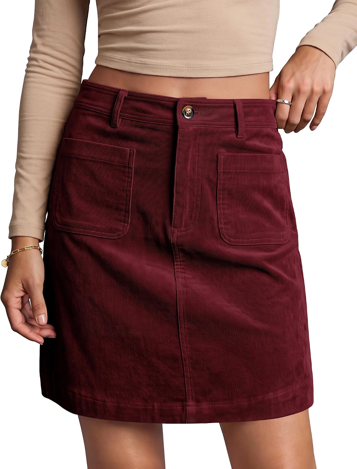 Women Skirts Womens Work Skirts High Waisted Skirt for Women | Spring. Patch Pockets. Fall. Dinner. Toffee Brown
