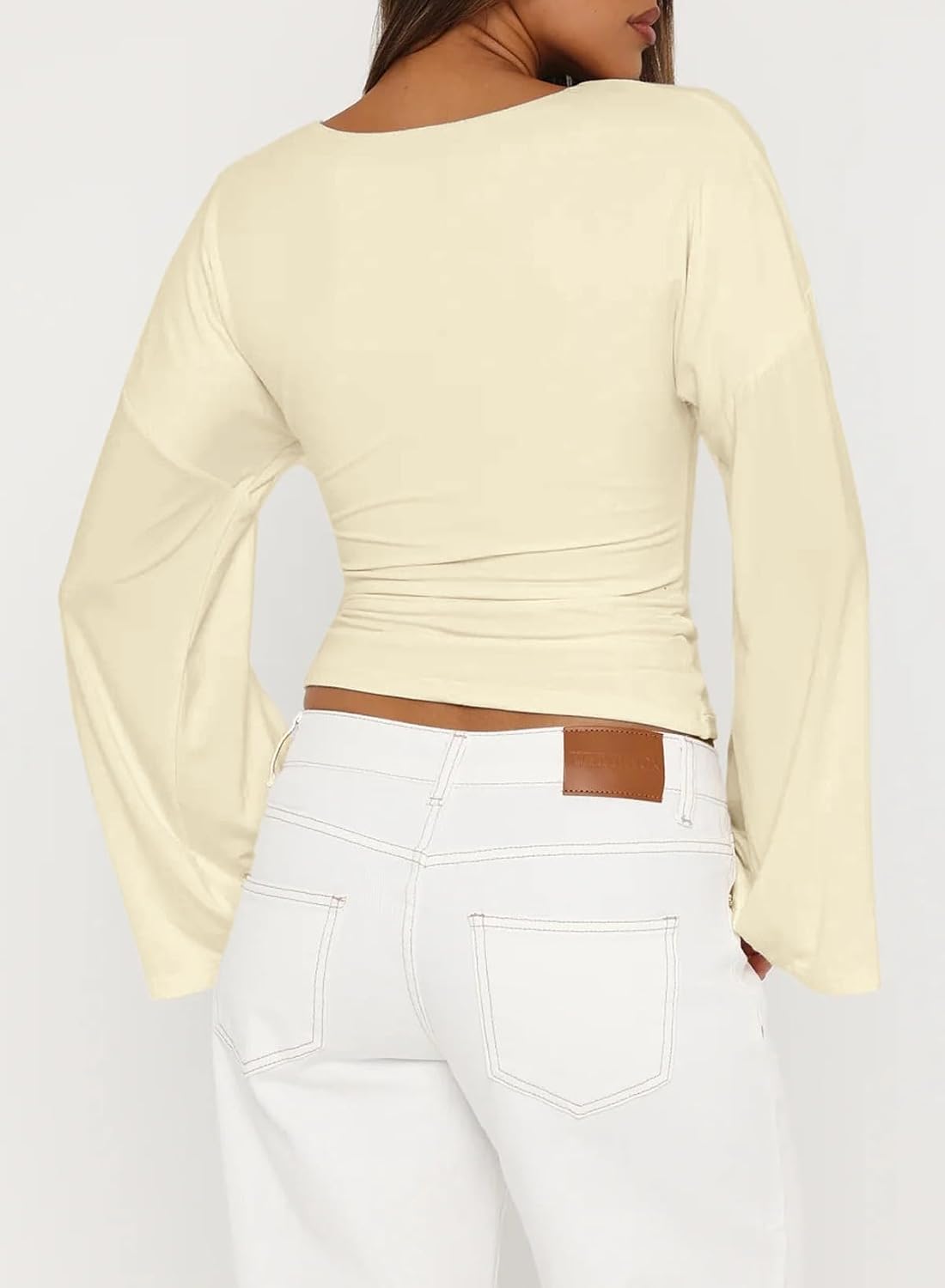 Women Dressy Casual 2026 Basic Fall Shirts Cute Tops | Long Bell Sleeve Trendy Tees V Neck