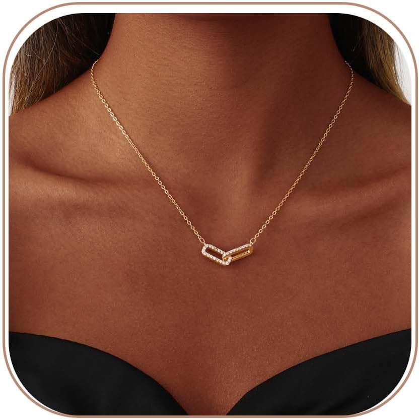Women Dainty CZ Stackable Choker Jewelry | 14K Gold Plated set Minimalist Cubic Zirconia Simple Gift non tarnish women's Necklace Pendant waterproof Jewelry Stack