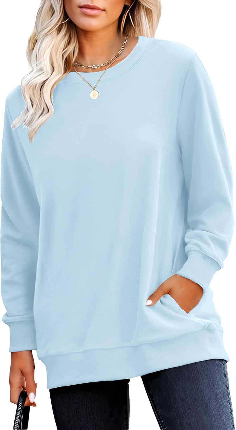 Sweatshirt for Women Plain Long Sleeve Top with Pocket | Ladies Crew Neck Casual Sweaters Outfits