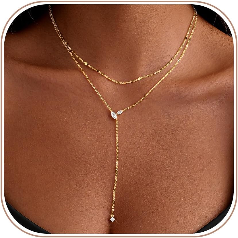 Gold Necklace Stack for Women Trendy - Dainty 14k Gold Plated Layered Lariat Necklace Y-Shaped Necklaces Set Layered Choker Necklaces for Women Jewelry Gifts