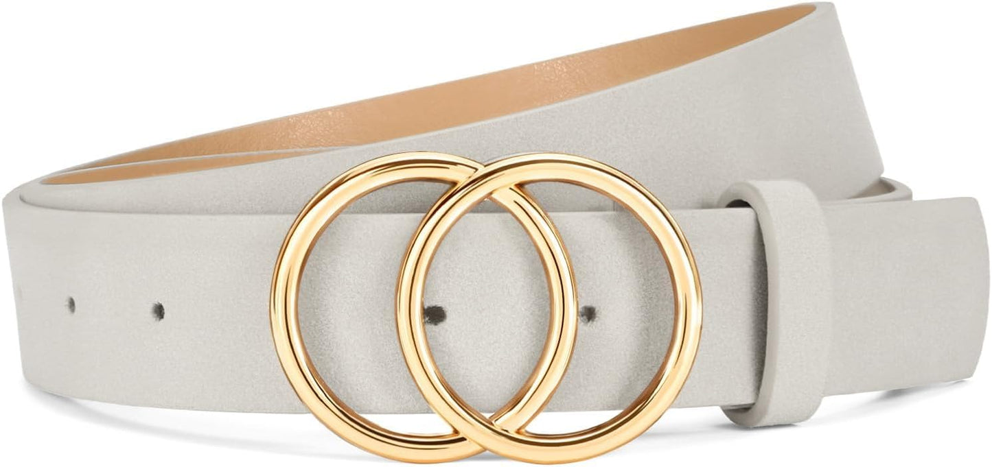 Womens Leather Belt for Jeans Pants Fashion Waist Belts Double Ring Buckle.Gold Buckle.leopard.