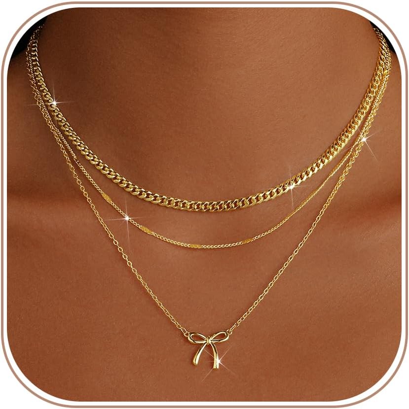 Gold Necklaces for Women. Stackable 14K Gold Plated Non-Tarnish