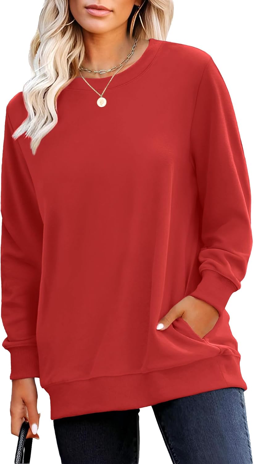 Sweatshirt for Women Plain Long Sleeve Top with Pocket | Ladies Crew Neck Casual Sweaters Outfits