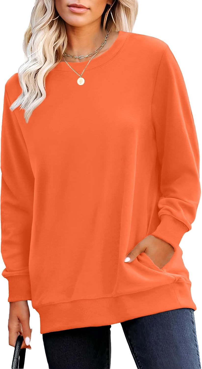 Sweatshirt for Women Plain Long Sleeve Top with Pocket | Ladies Crew Neck Casual Sweaters Outfits
