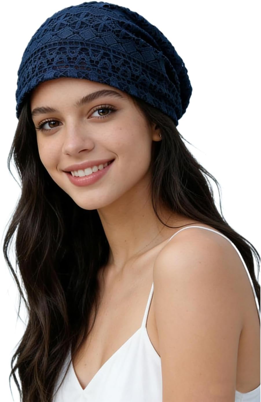 Crochet Slouchy Beanie Hat Handmade Knit Slouchy Floral Skull Hat Cutout Hats for Women Lightweight Knitted