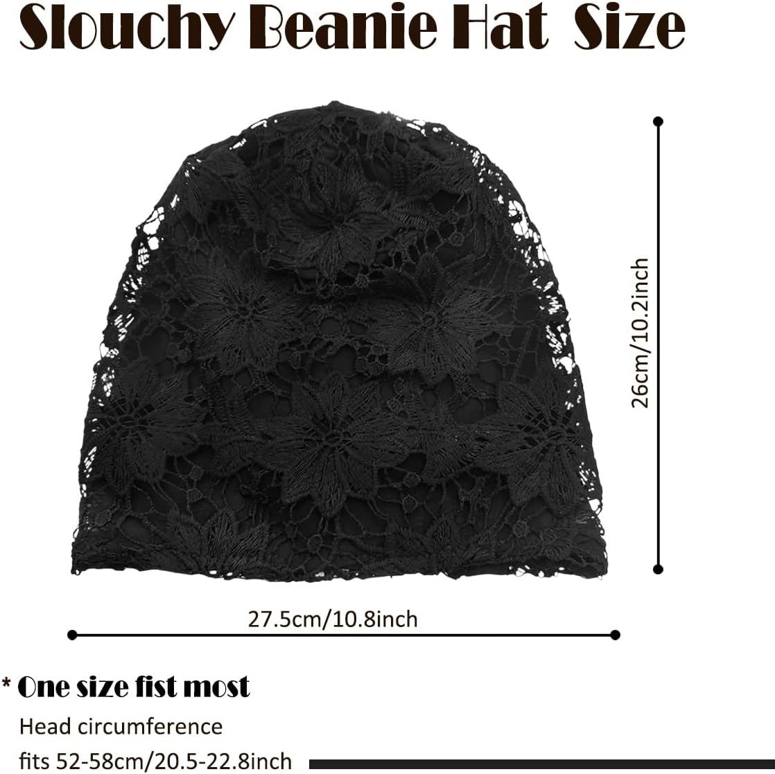 Crochet Slouchy Beanie Hat Handmade Knit Slouchy Floral Skull Hat Cutout Hats for Women Lightweight Knitted