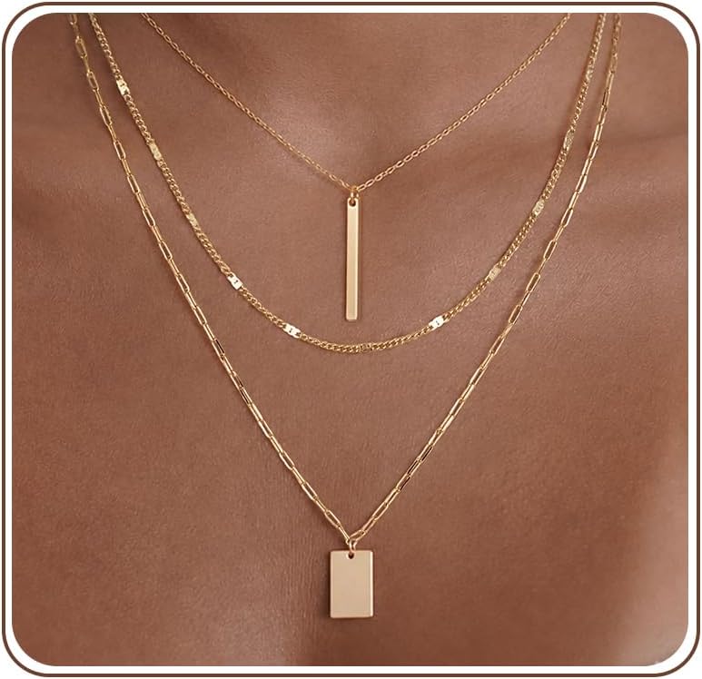Gold Necklace for Women -14k Gold Plated Bar Dog Tag Necklaces |