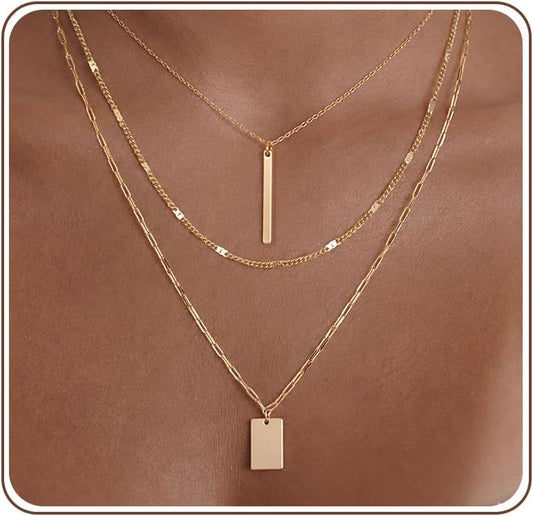 Gold Necklace for Women -14k Gold Plated Bar Dog Tag Necklaces |