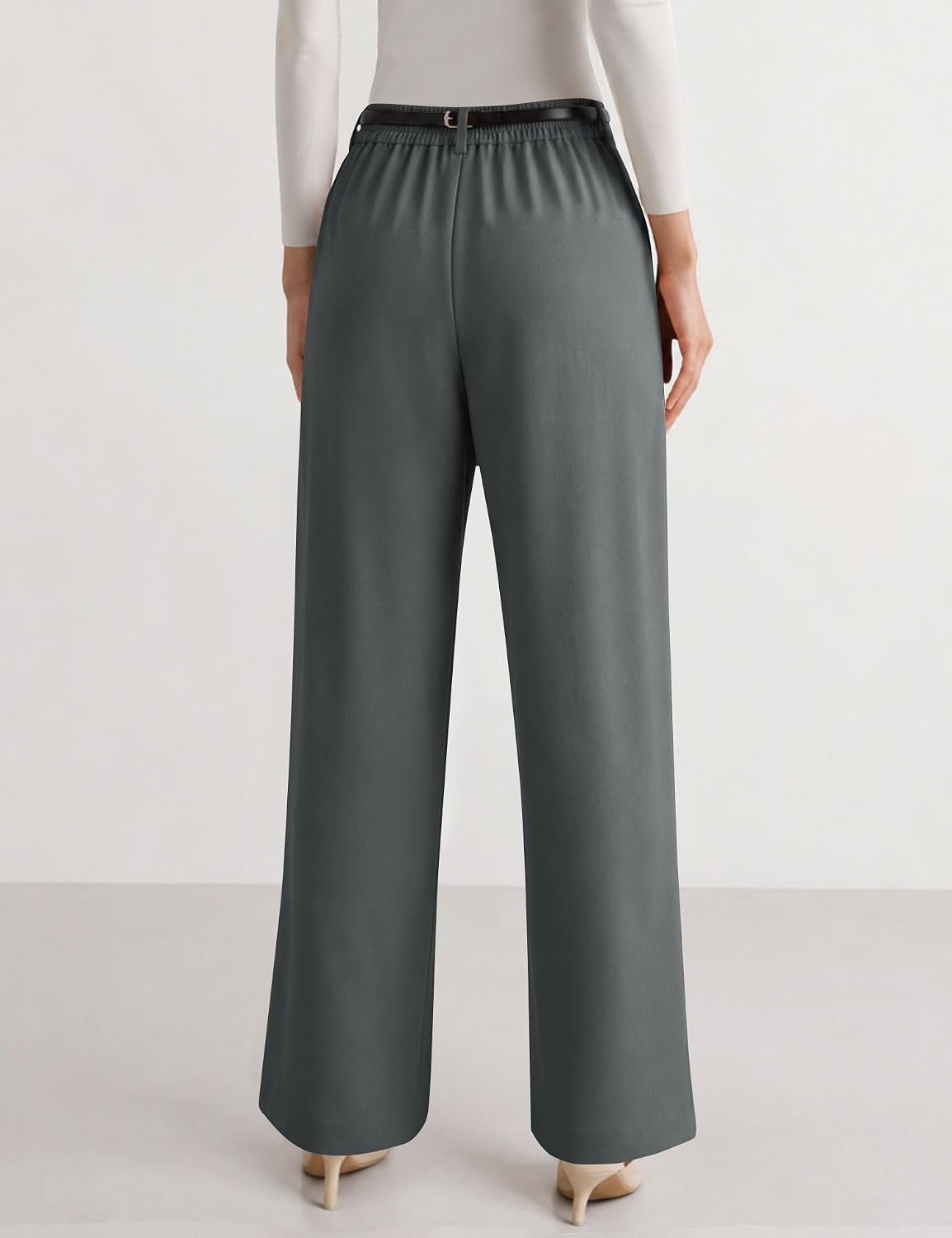 Women Wide Leg Pants Dressy Casual High Waisted Pleated Trousers | Elastic Waist. Button Down. Pockets. Lightweight. Business Casual Slacks.
