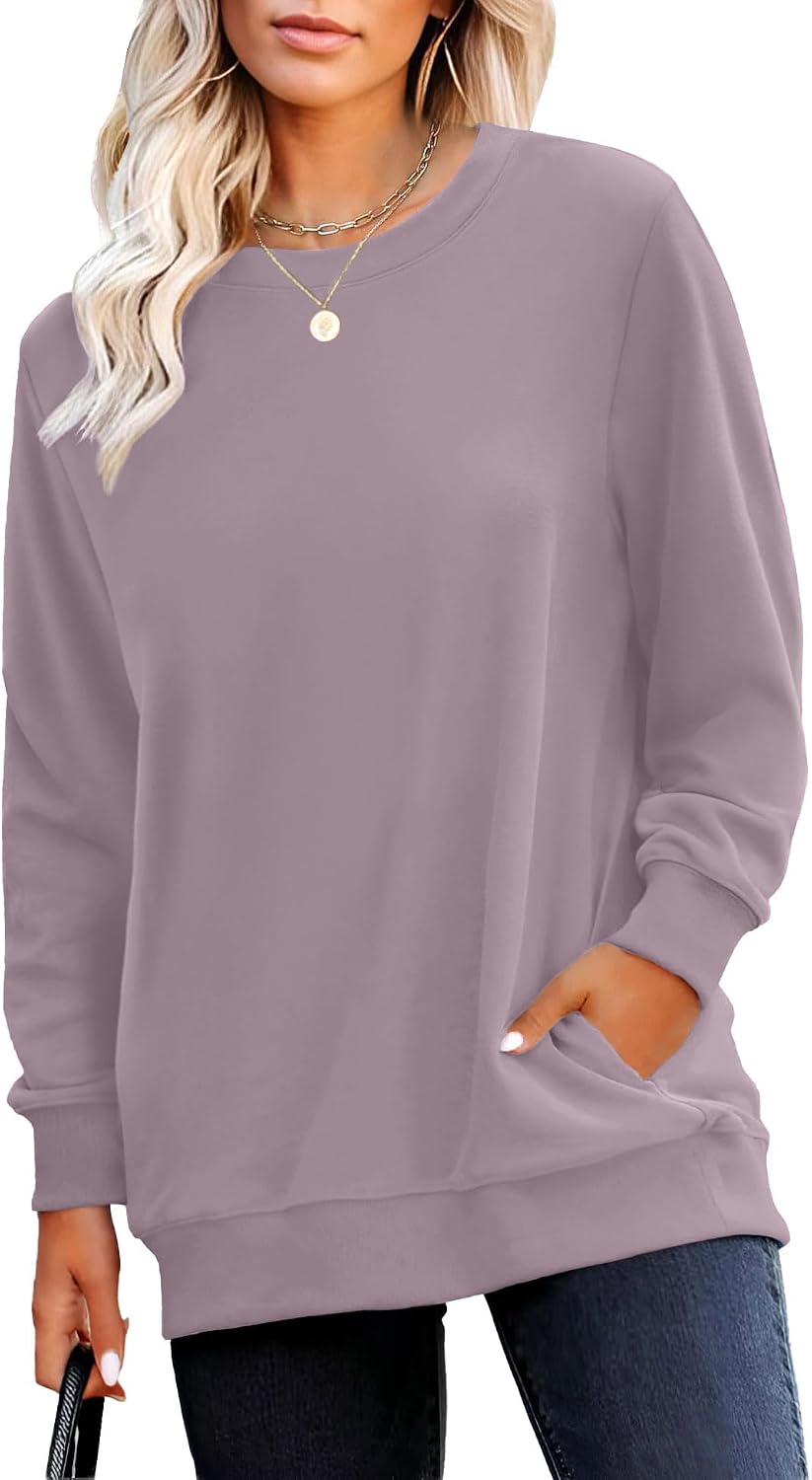 Sweatshirt for Women Plain Long Sleeve Top with Pocket | Ladies Crew Neck Casual Sweaters Outfits
