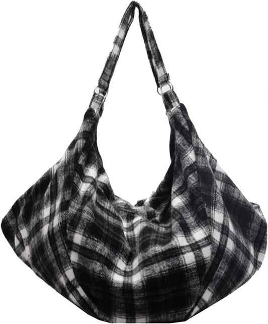 Women Large Capacity Retro Plaid Shoulder Bag | Korean Bag Hobo Bags with Zipper Vintage Pleated Bag Large Capacity Can be Carried on Both Shoulders