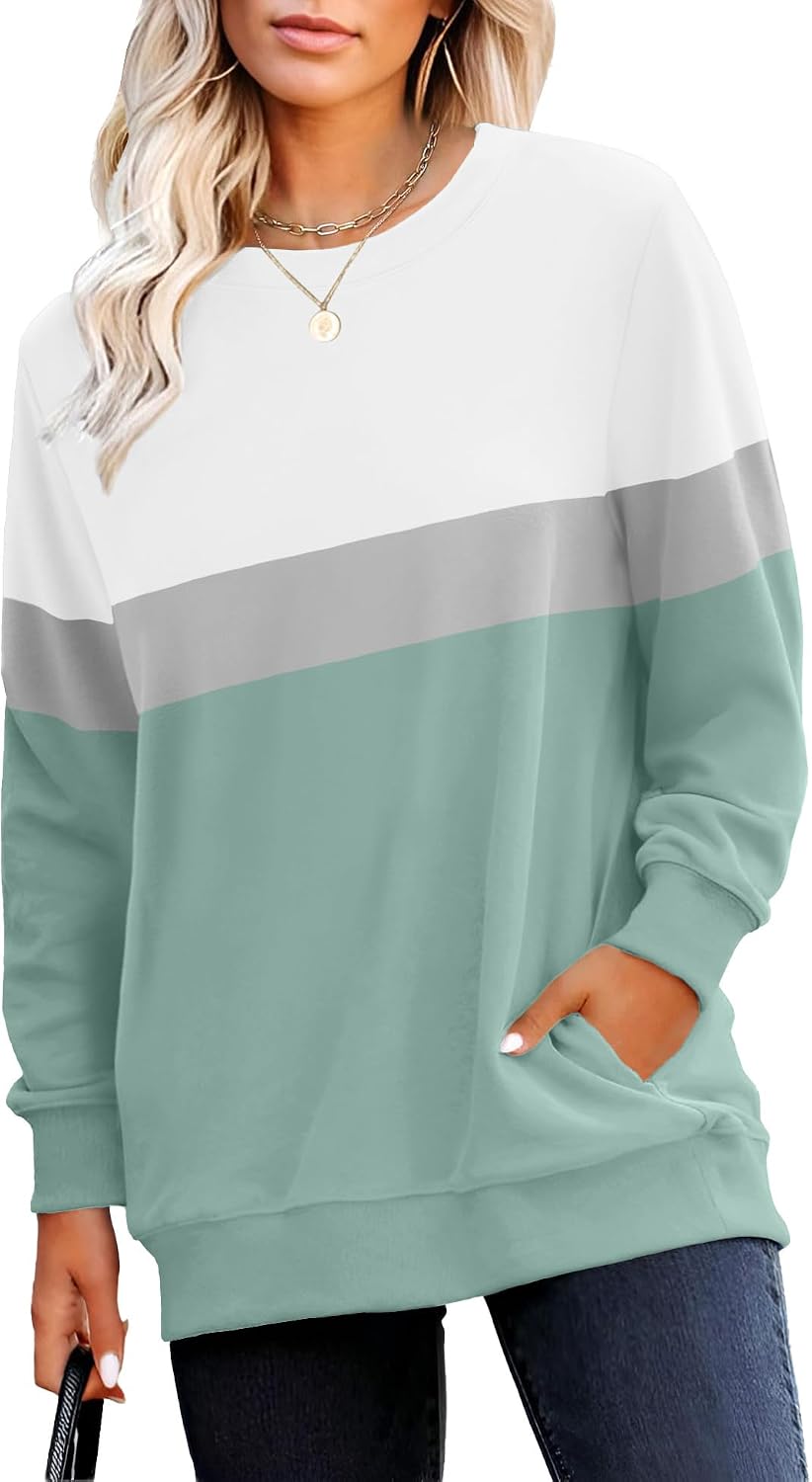 Sweatshirt for Women Plain Long Sleeve Top with Pocket | Ladies Crew Neck Casual Sweaters Outfits