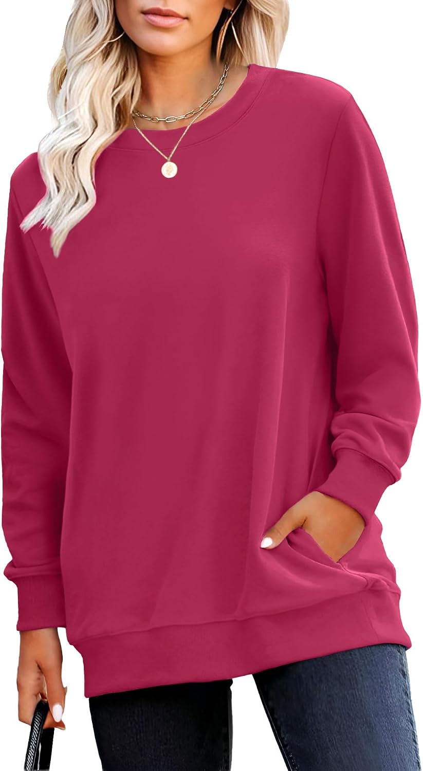 Sweatshirt for Women Plain Long Sleeve Top with Pocket | Ladies Crew Neck Casual Sweaters Outfits