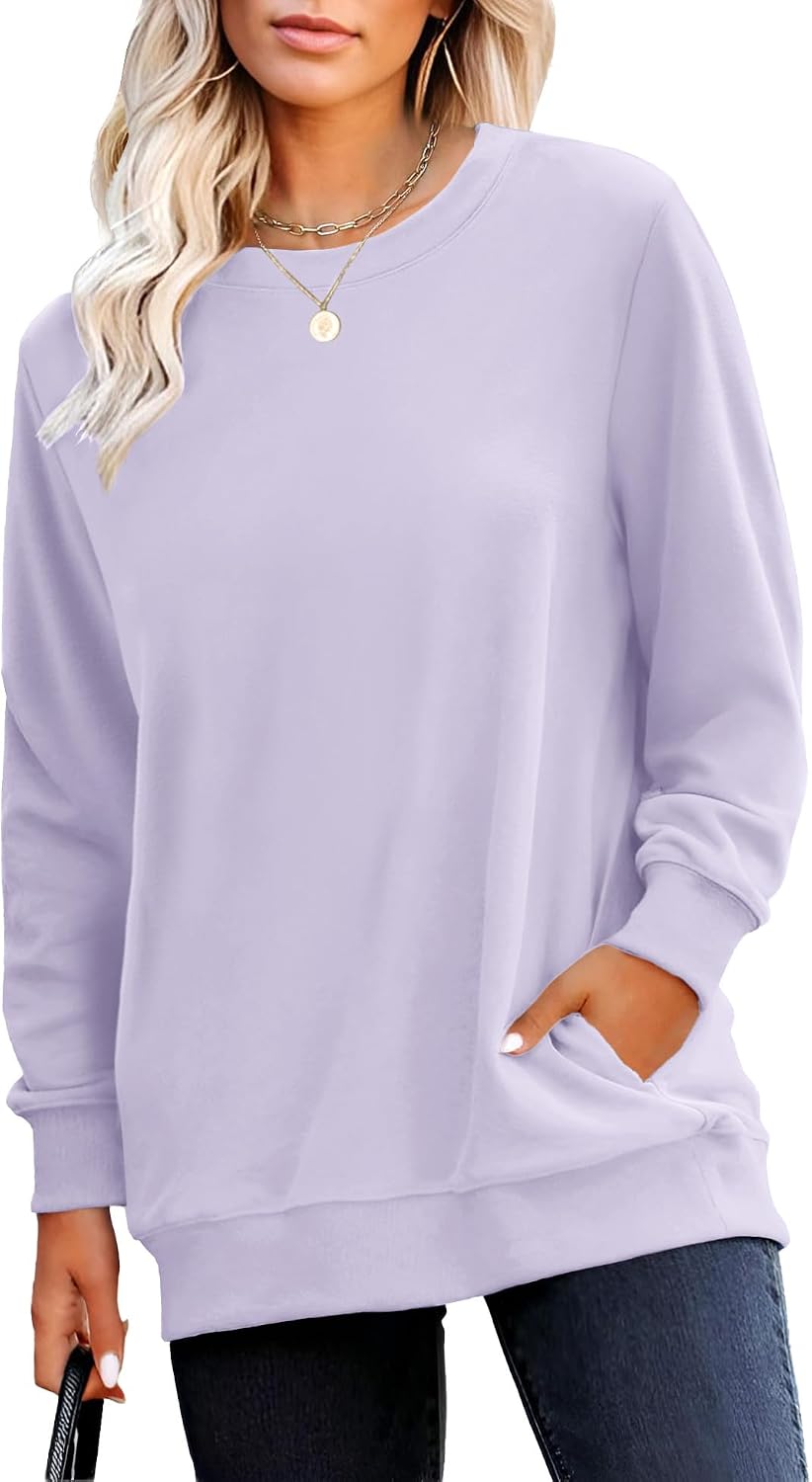 Sweatshirt for Women Plain Long Sleeve Top with Pocket | Ladies Crew Neck Casual Sweaters Outfits