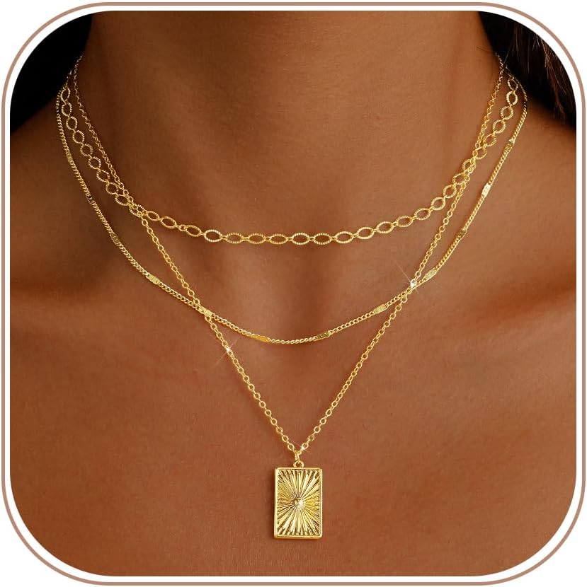 Gold Necklaces for Women. Stackable 14K Gold Plated Non-Tarnish