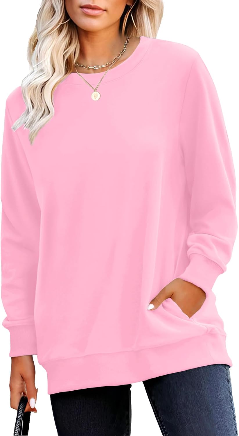 Sweatshirt for Women Plain Long Sleeve Top with Pocket | Ladies Crew Neck Casual Sweaters Outfits