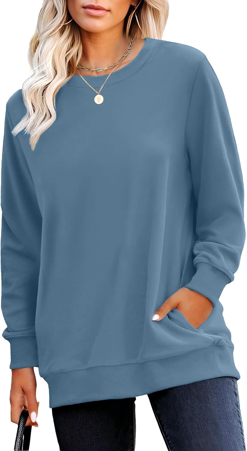 Sweatshirt for Women Plain Long Sleeve Top with Pocket | Ladies Crew Neck Casual Sweaters Outfits