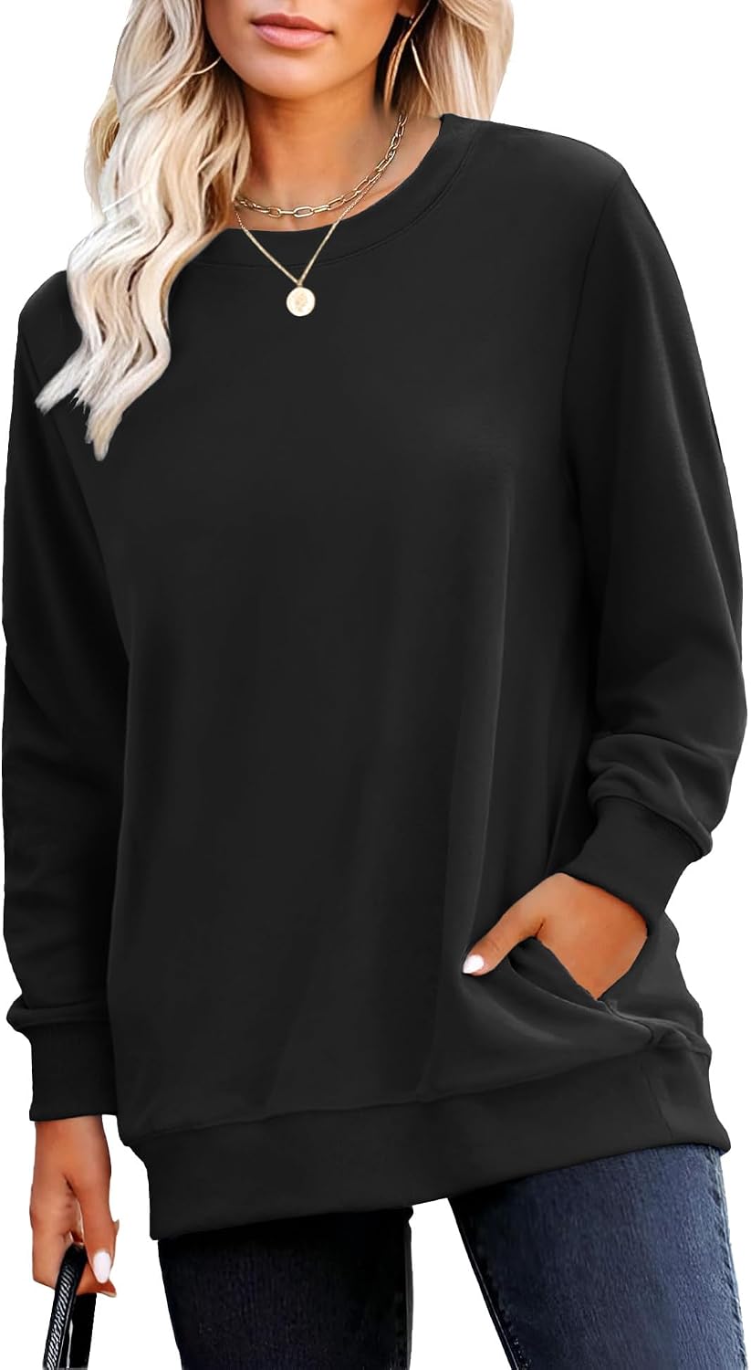 Sweatshirt for Women Plain Long Sleeve Top with Pocket | Ladies Crew Neck Casual Sweaters Outfits