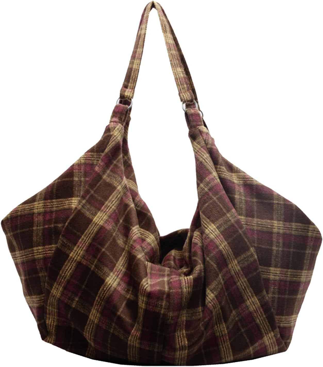 Women Large Capacity Retro Plaid Shoulder Bag | Korean Bag Hobo Bags with Zipper Vintage Pleated Bag Large Capacity Can be Carried on Both Shoulders