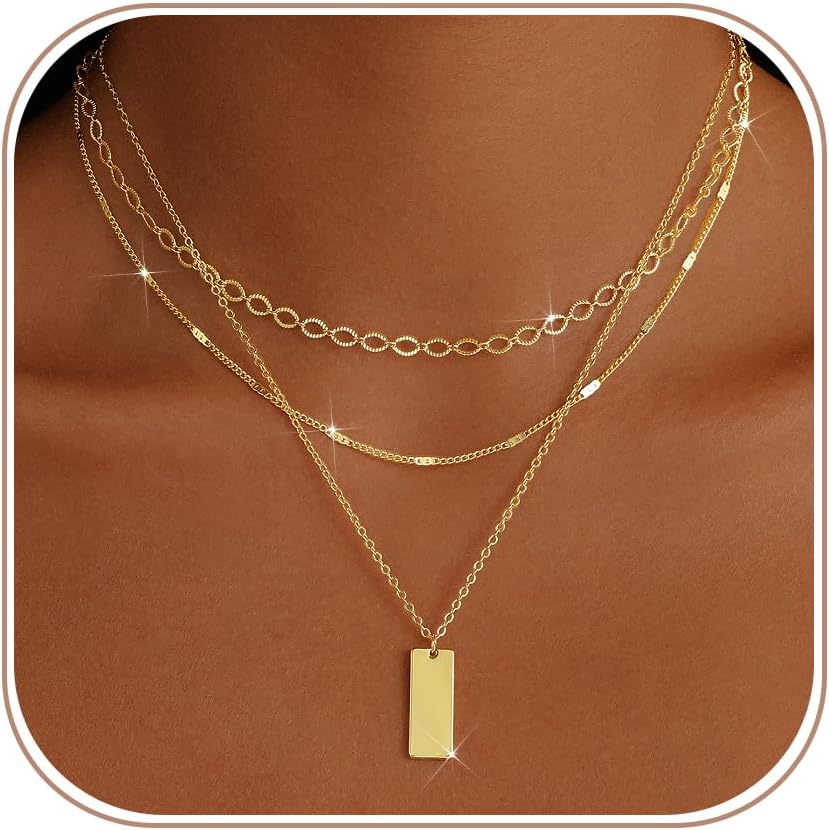 Gold Necklaces for Women. Stackable 14K Gold Plated Non-Tarnish