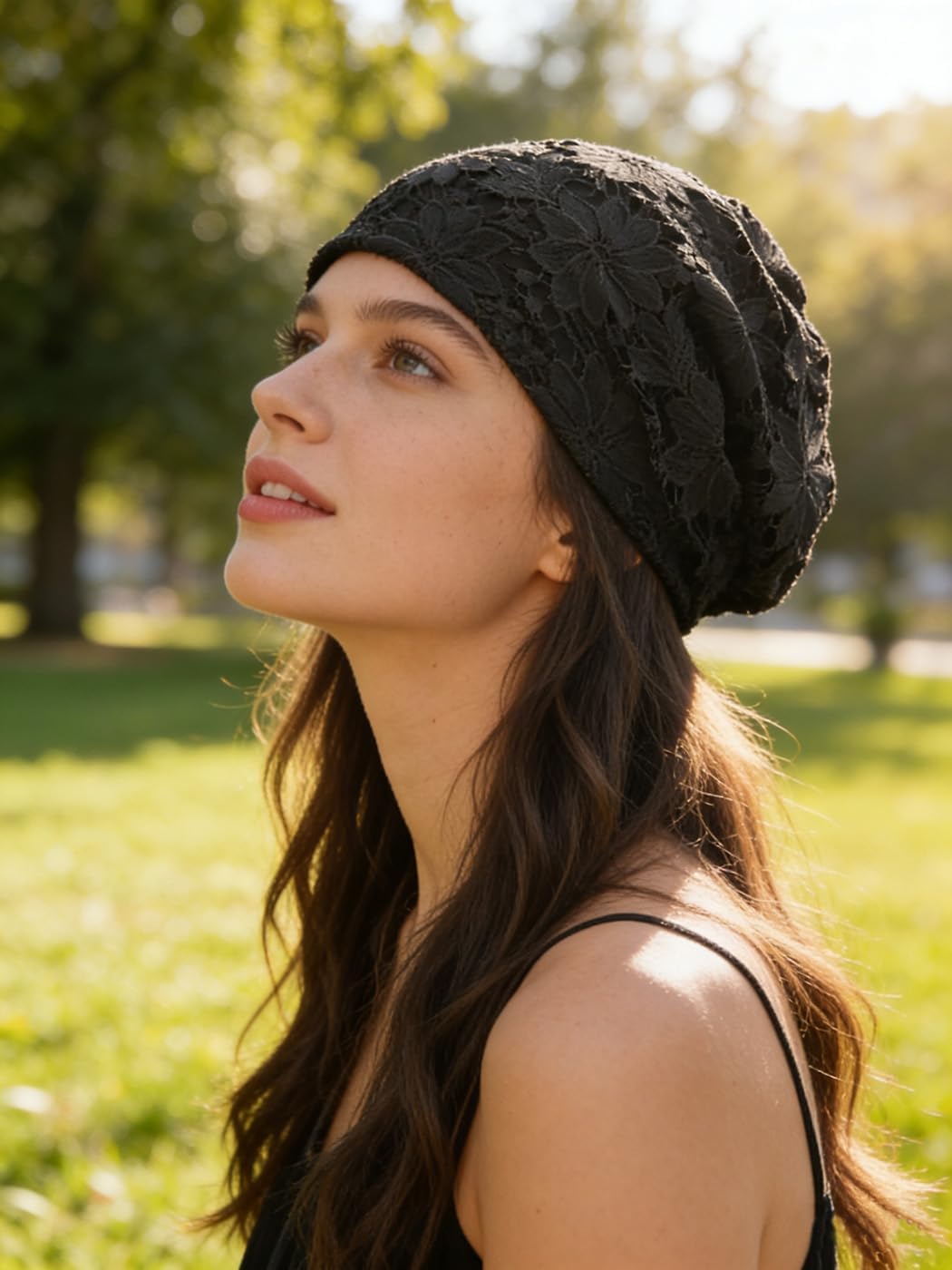 Crochet Slouchy Beanie Hat Handmade Knit Slouchy Floral Skull Hat Cutout Hats for Women Lightweight Knitted