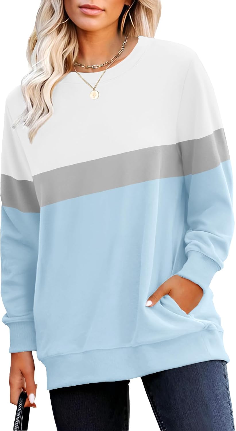 Sweatshirt for Women Plain Long Sleeve Top with Pocket | Ladies Crew Neck Casual Sweaters Outfits