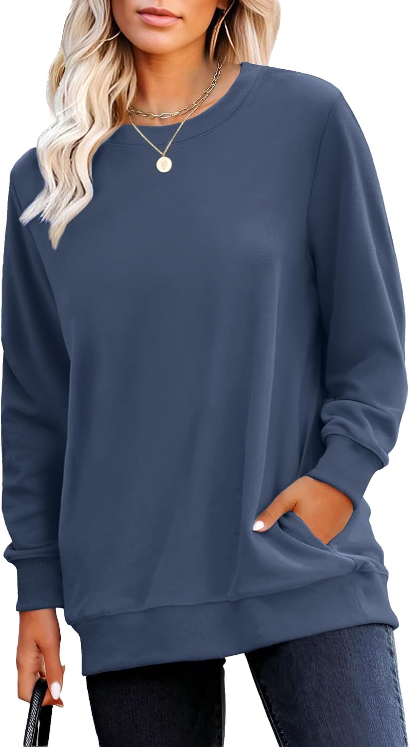 Sweatshirt for Women Plain Long Sleeve Top with Pocket | Ladies Crew Neck Casual Sweaters Outfits