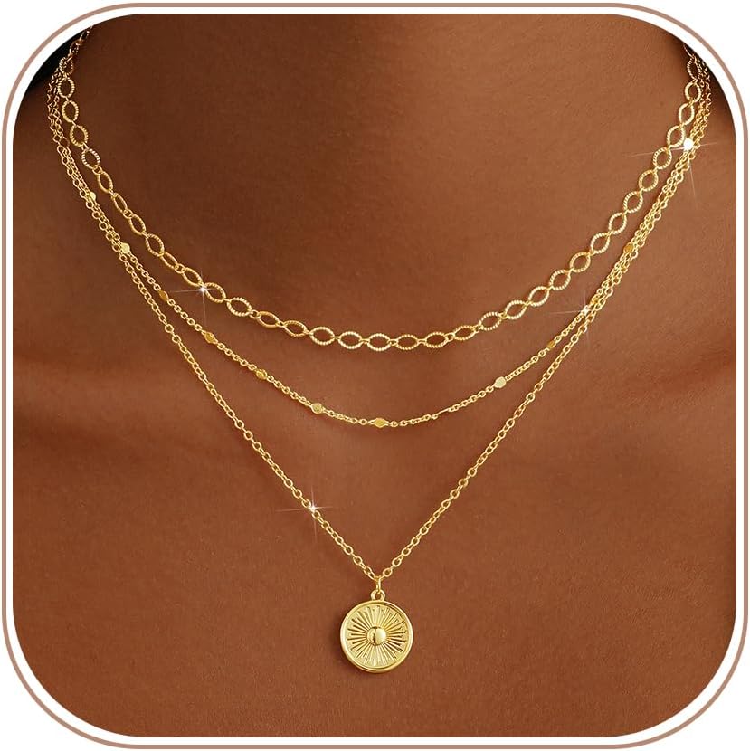 Gold Necklaces for Women. Stackable 14K Gold Plated Non-Tarnish