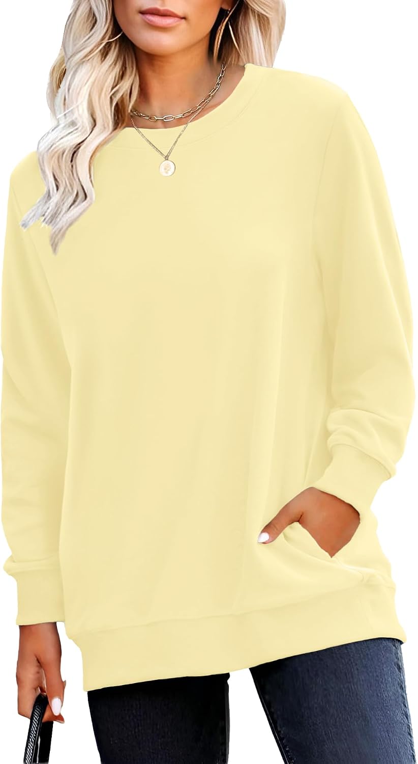 Sweatshirt for Women Plain Long Sleeve Top with Pocket | Ladies Crew Neck Casual Sweaters Outfits