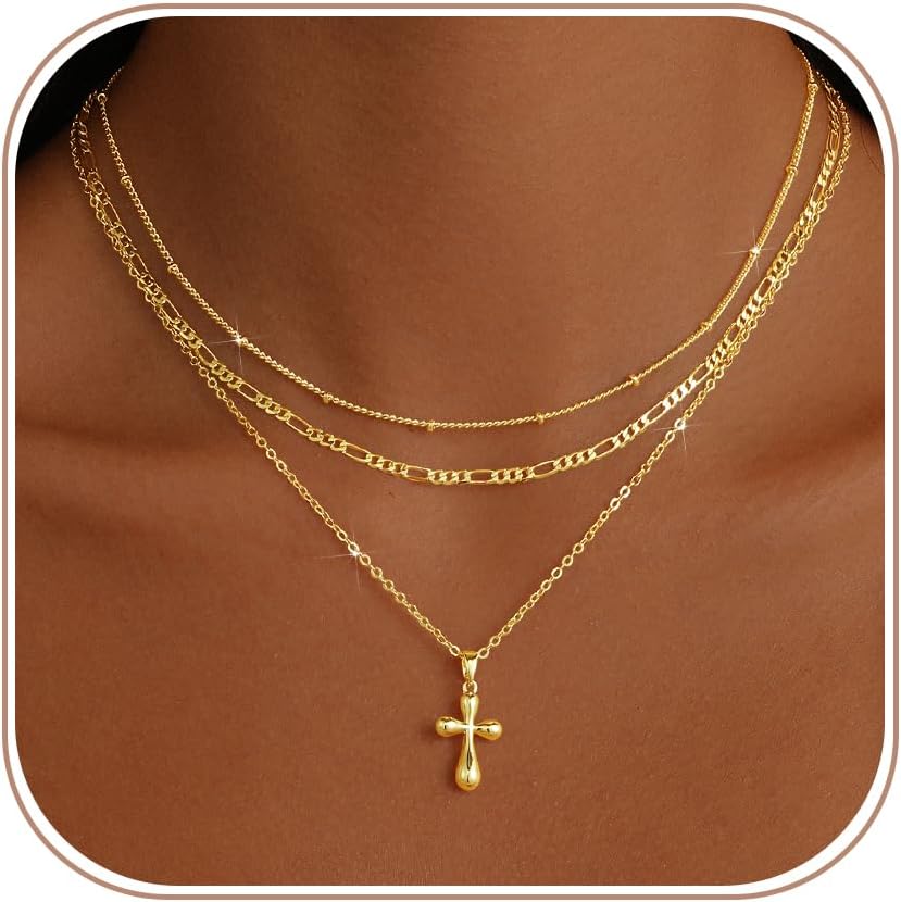 Gold Necklaces for Women. Stackable 14K Gold Plated Non-Tarnish