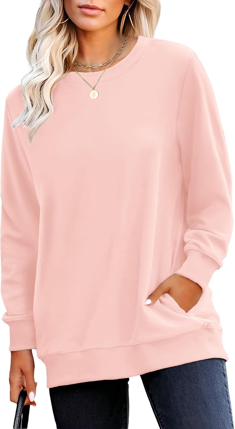 Sweatshirt for Women Plain Long Sleeve Top with Pocket | Ladies Crew Neck Casual Sweaters Outfits