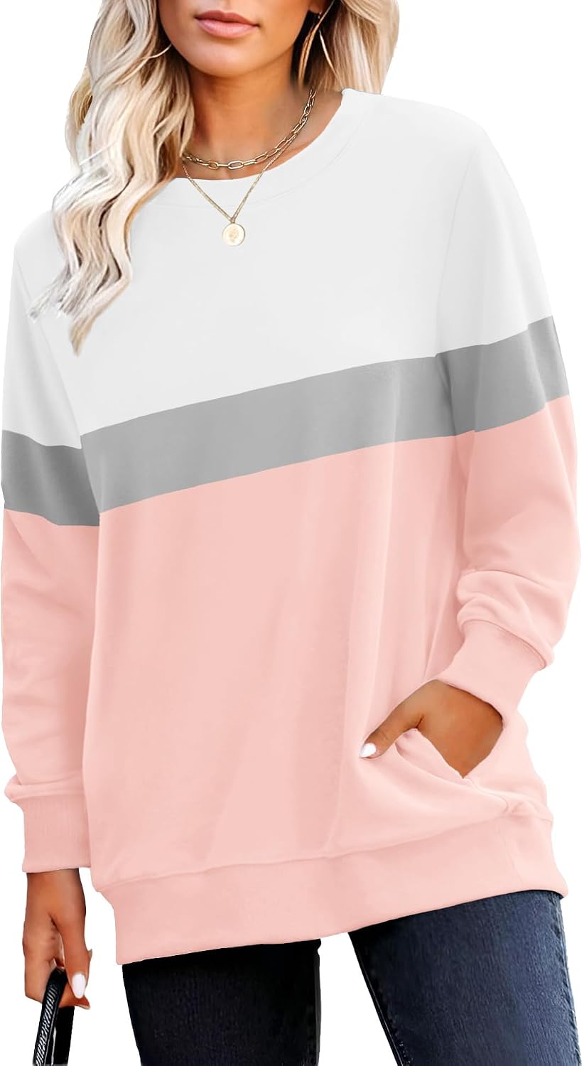 Sweatshirt for Women Plain Long Sleeve Top with Pocket | Ladies Crew Neck Casual Sweaters Outfits