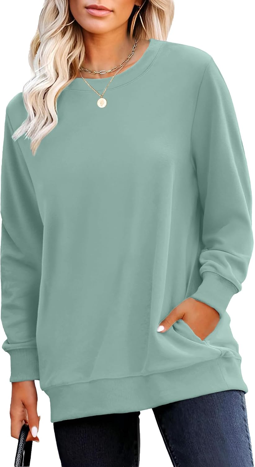 Sweatshirt for Women Plain Long Sleeve Top with Pocket | Ladies Crew Neck Casual Sweaters Outfits