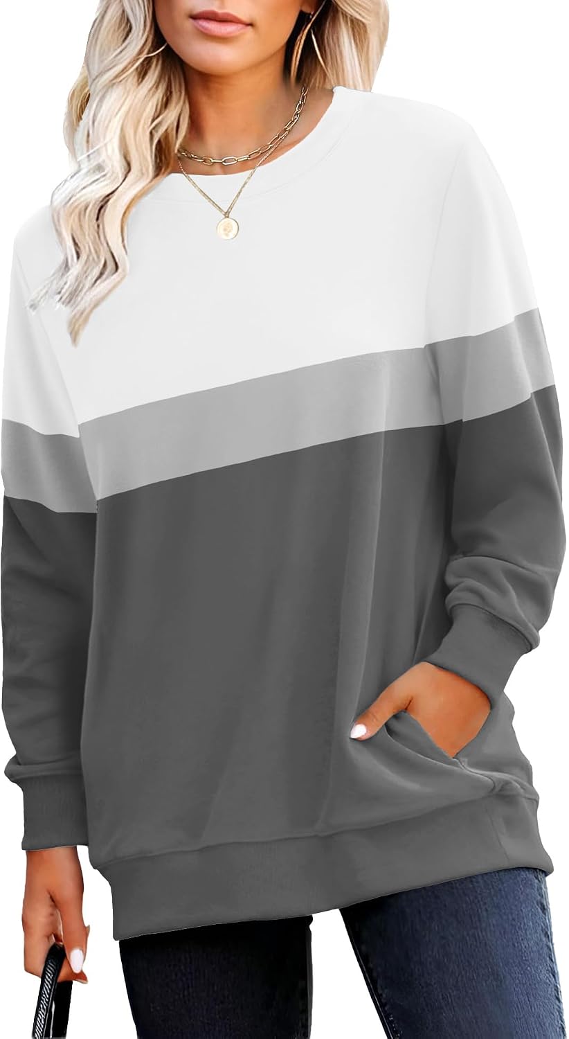 Sweatshirt for Women Plain Long Sleeve Top with Pocket | Ladies Crew Neck Casual Sweaters Outfits