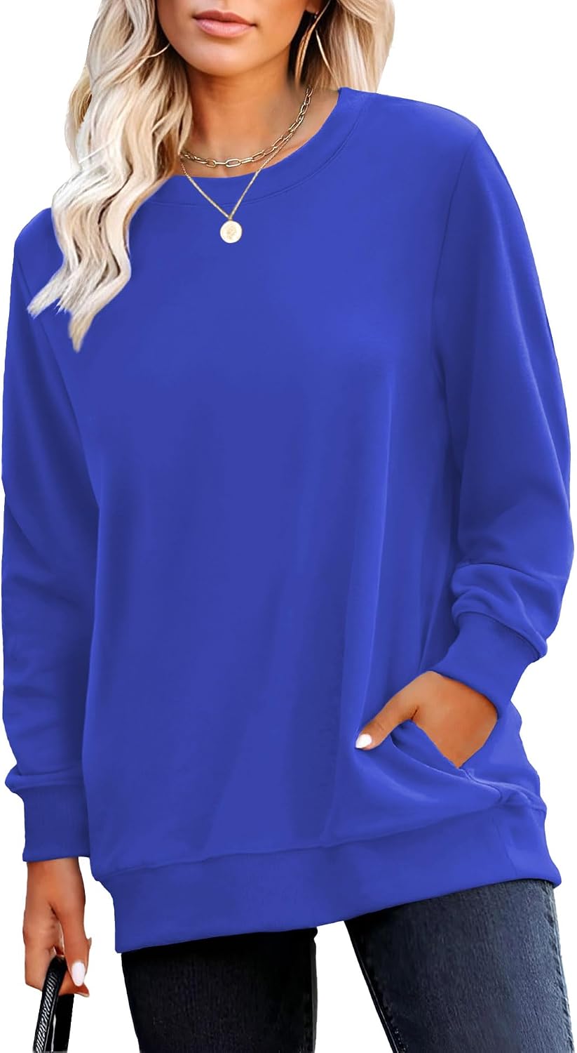 Sweatshirt for Women Plain Long Sleeve Top with Pocket | Ladies Crew Neck Casual Sweaters Outfits