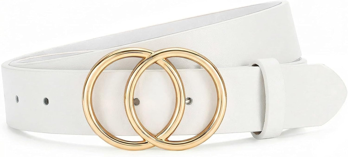 Womens Leather Belt for Jeans Pants Fashion Waist Belts Double Ring Buckle.Gold Buckle.leopard.