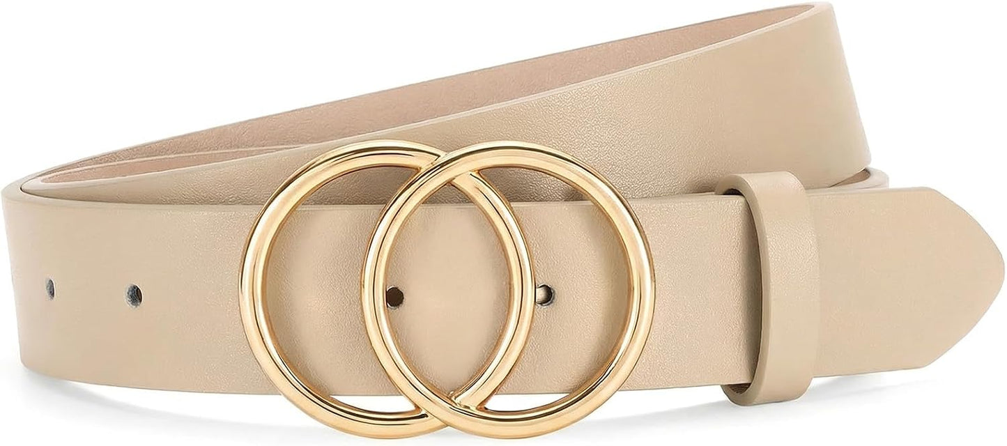 Womens Leather Belt for Jeans Pants Fashion Waist Belts Double Ring Buckle.Gold Buckle.leopard.