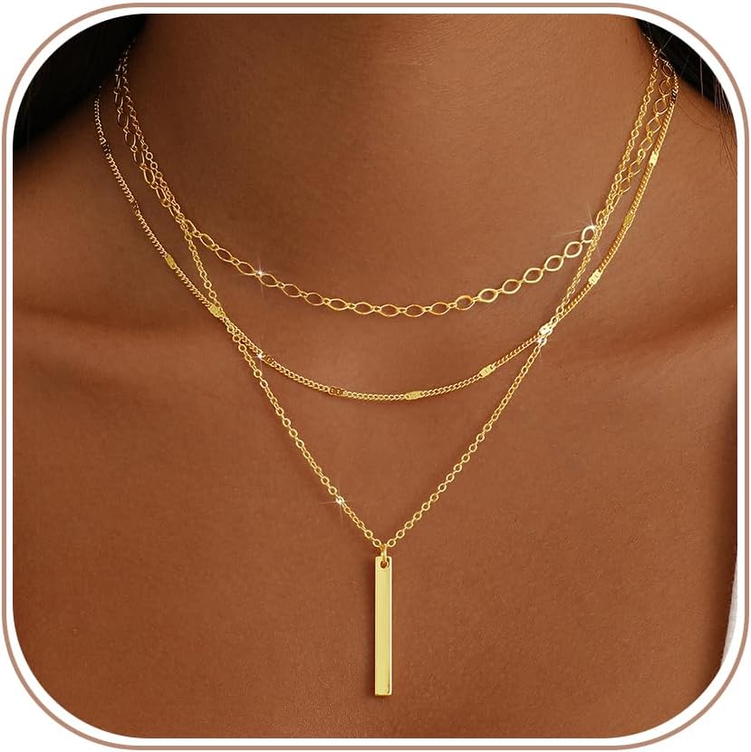 Gold Necklaces for Women. Stackable 14K Gold Plated Non-Tarnish