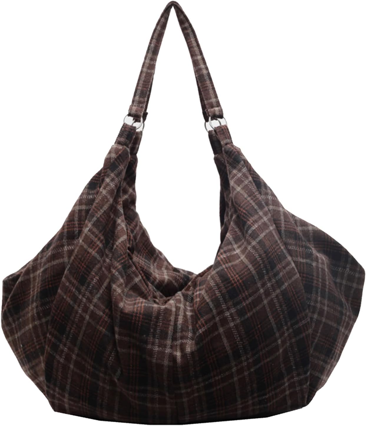 Women Large Capacity Retro Plaid Shoulder Bag | Korean Bag Hobo Bags with Zipper Vintage Pleated Bag Large Capacity Can be Carried on Both Shoulders