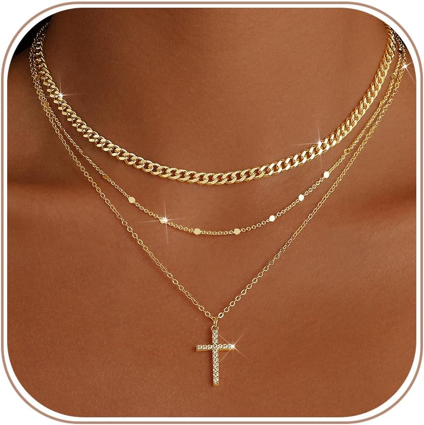 Gold Necklaces for Women. Stackable 14K Gold Plated Non-Tarnish