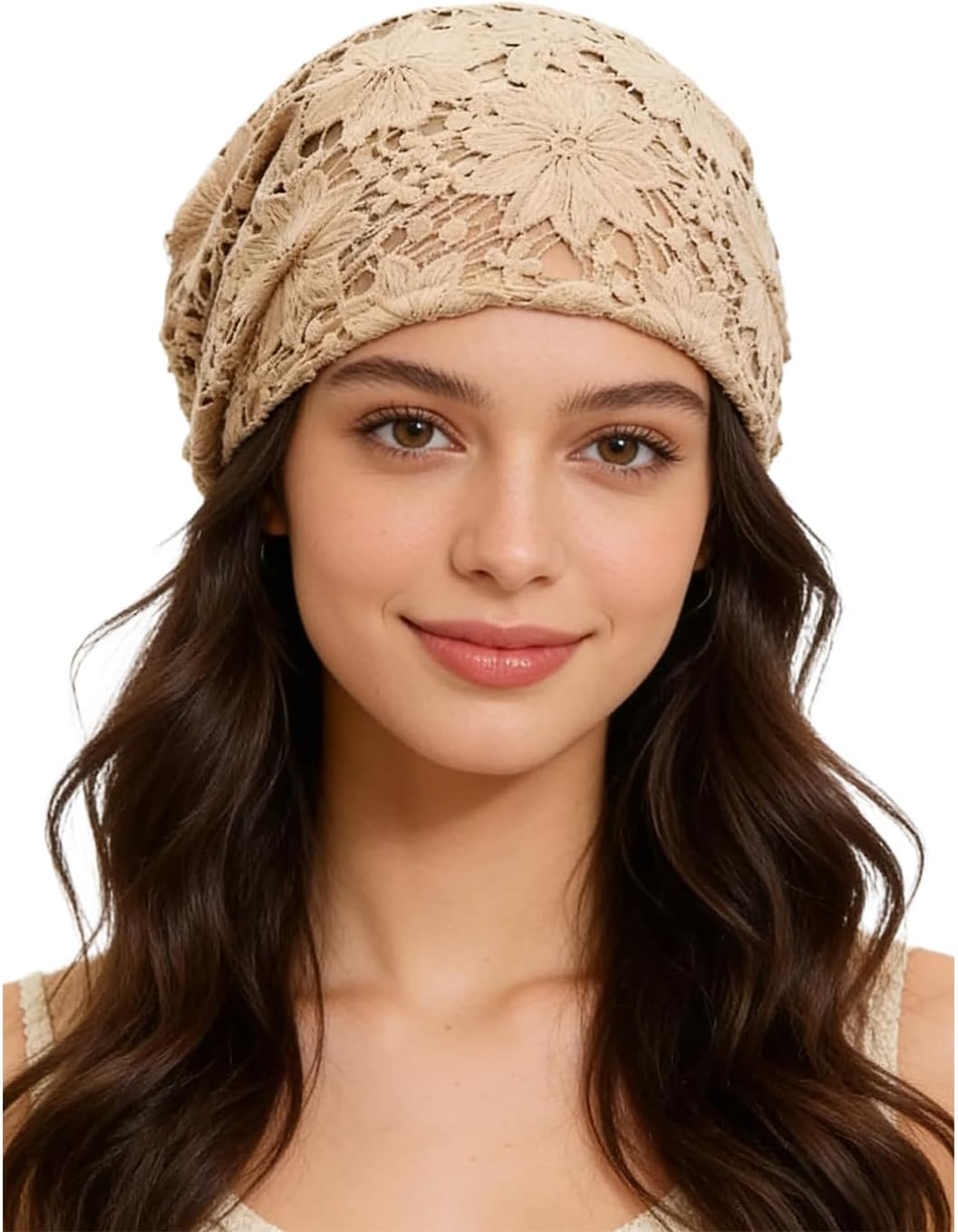 Crochet Slouchy Beanie Hat Handmade Knit Slouchy Floral Skull Hat Cutout Hats for Women Lightweight Knitted
