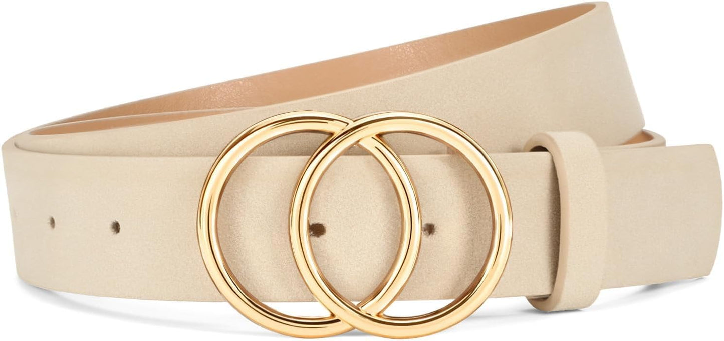 Womens Leather Belt for Jeans Pants Fashion Waist Belts Double Ring Buckle.Gold Buckle.leopard.