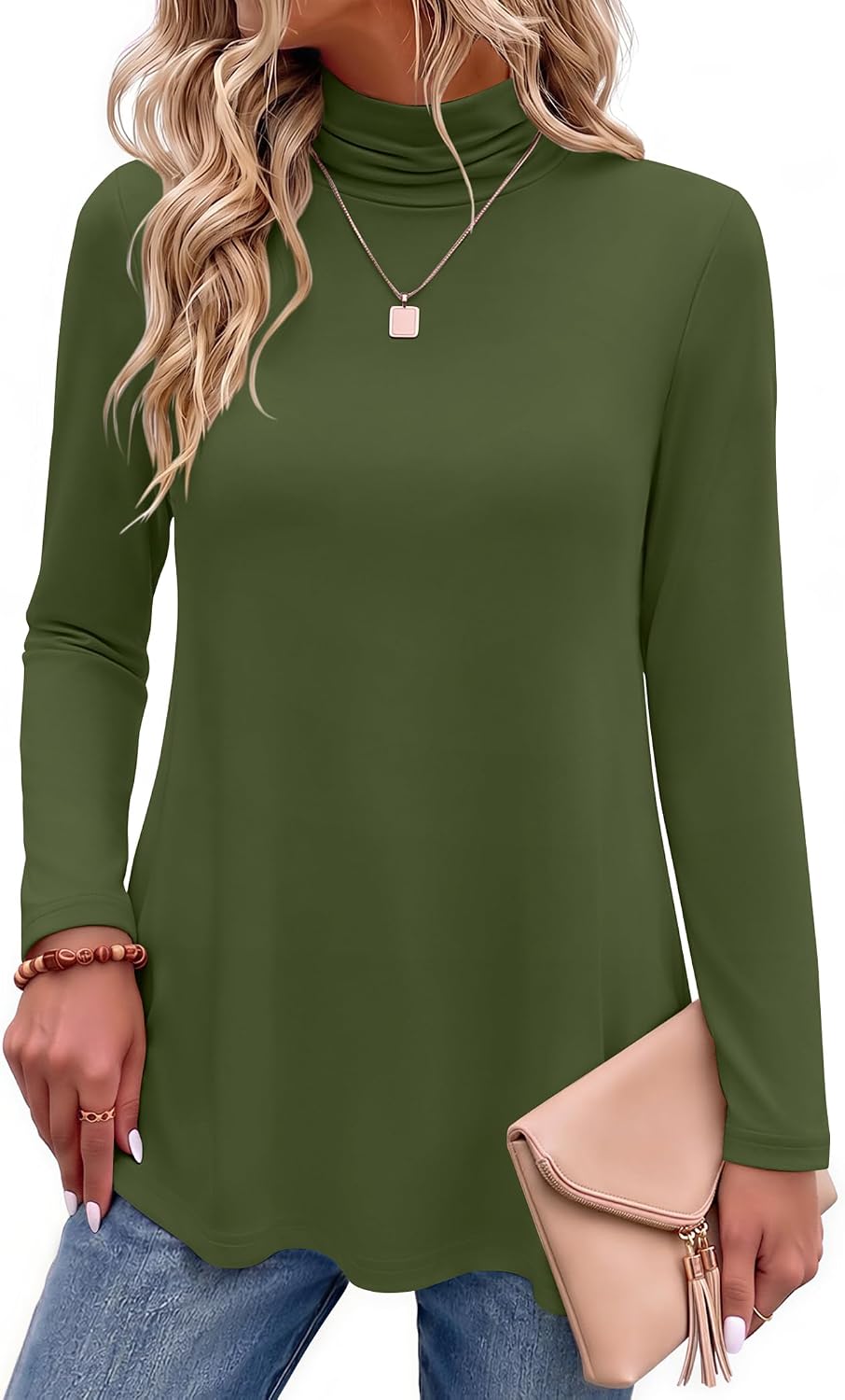 Women Mock Neck Loose Fit Cute Tunic Tops | Fall clothes.