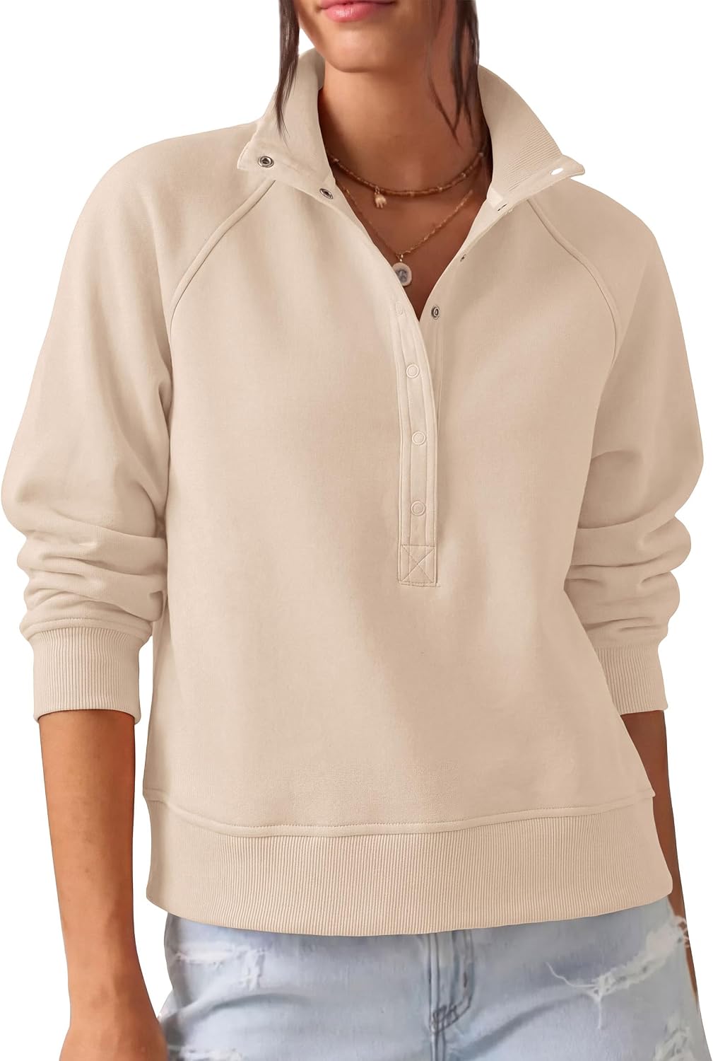 Comfy Ribbed. Raglan Long Sleeve. Collared Button Up. Pullover Tops. Casual Workout. Y2K Outfits. Winter Fashion Clothing