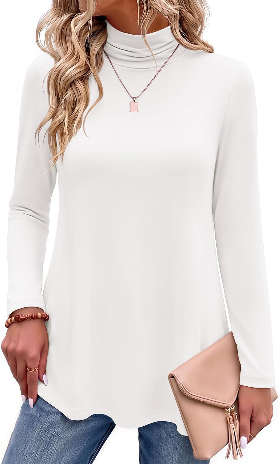 Women Mock Neck Loose Fit Cute Tunic Tops | Fall clothes.